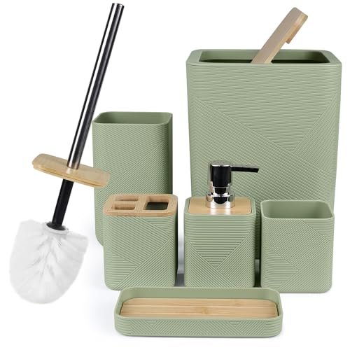 CERBIOR Bamboo Bathroom Accessories Set 6 Piece Square...