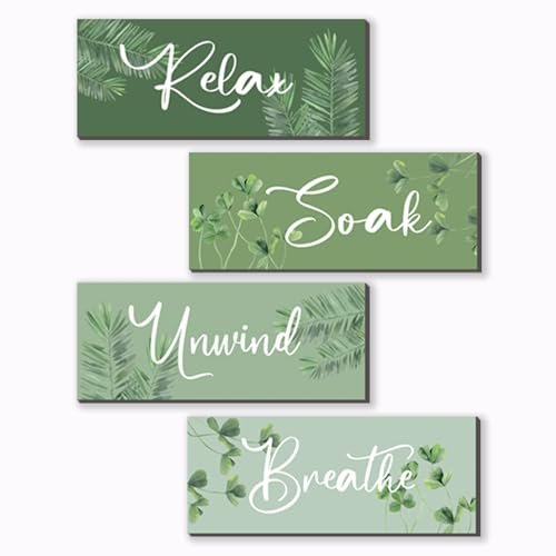 ONIZHITY 4 Pcs Sage Green Bathroom Wall Decor Signs