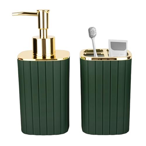 RRM Bathroom Soap Dispenser and Toothbrush Holder Set, Dark...