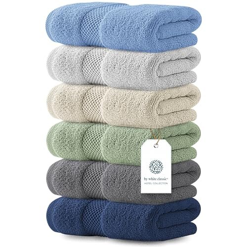 White Classic Luxury Multicolor Hand Towels - 6 Pack