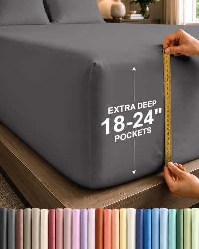 CGK Linens Extra Deep Queen Fitted Sheet Only Dark Grey