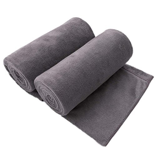 JML Microfiber Bath Towel with Hanging Loop, Grey 2-Pack.