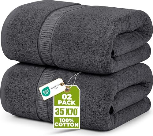 Utopia Towels Jumbo Bath Sheets, 2 Pack, Grey Cotton