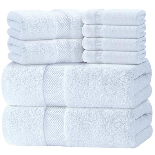 White Classic Luxury White Bath Towel Set - 8 Turkish