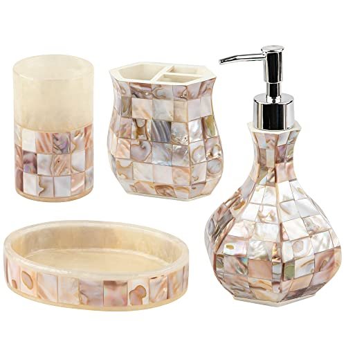 Milano Mother of Pearl 4 Piece Resin Bathroom Accessories...
