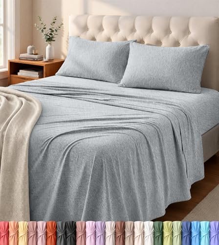 Jersey Knit Sheets 4 Piece, Cotton T-Shirt Feel, Grey