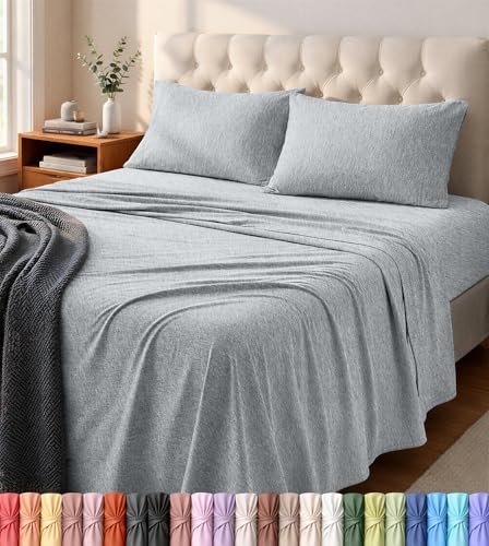 Jersey Knit Sheets 4 Piece, Cotton T-Shirt Feel Grey