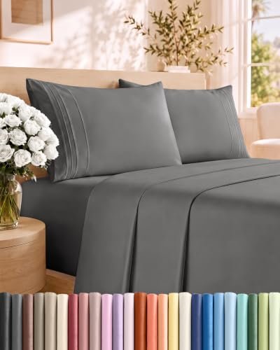 Queen Size 4 Piece Sheet Set - Breathable Dark Grey