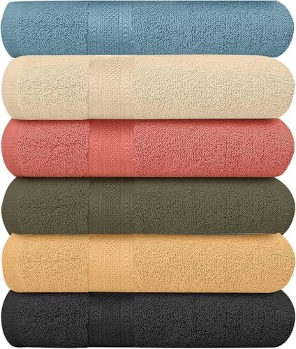 KAHAF COLLECTION 6 Pack Bath Towels Set, 100% Cotton.