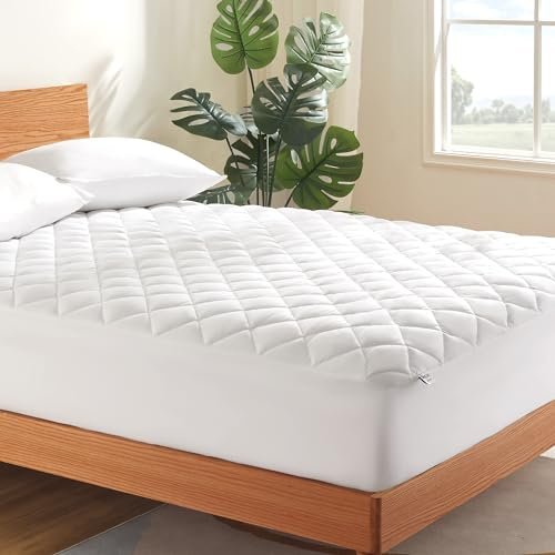 SLEEP ZONE Queen Mattress Pad, Quilted Fitted for 21 Inch.