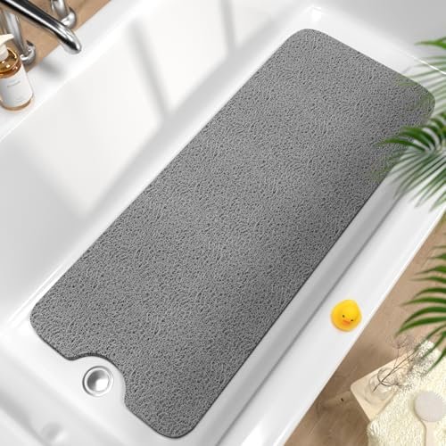 HITSLAM Non Slip Bathtub Mat 40 x 16 Inch Grey