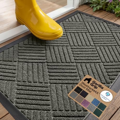 GORILLA GRIP WeatherMAX Door Mat, Indoor Outdoor Gray...