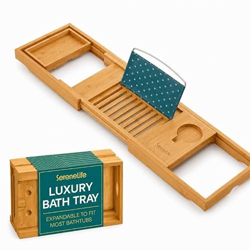 SereneLife Luxury Bamboo Bathtub Caddy Tray - Adjustable...