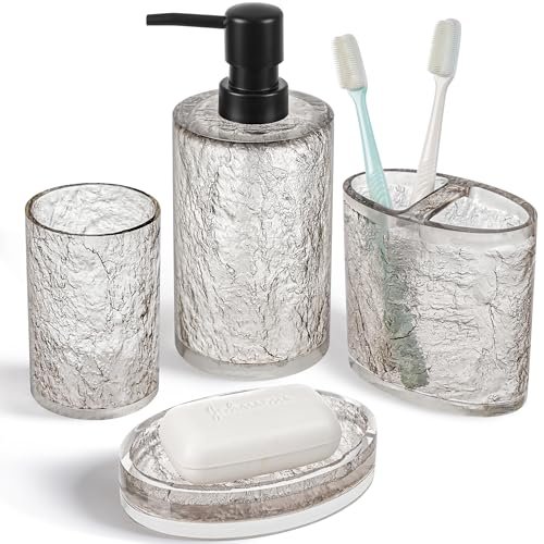 RQYIXI Resin 4-Piece Bathroom Accessories Set, Silver...