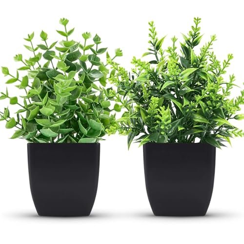 ZJIA 2 Pack Small Fake Plants Black Bathroom Decor