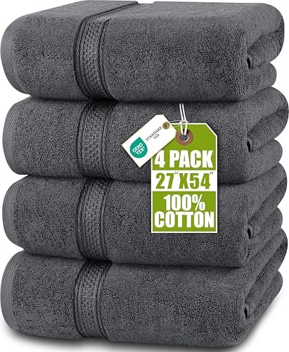 Utopia Towels 4 Pack Premium Bath Towels, 600 GSM Grey.