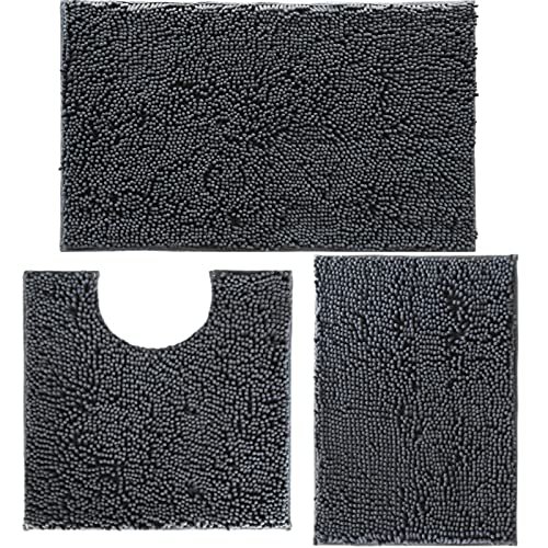 Bathroom Rugs Set Non Slip 3 Piece Washable Chenille