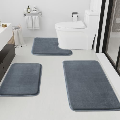 HUXMEYSON Bathroom Rugs Sets 3 Piece, Non-Slip Soft