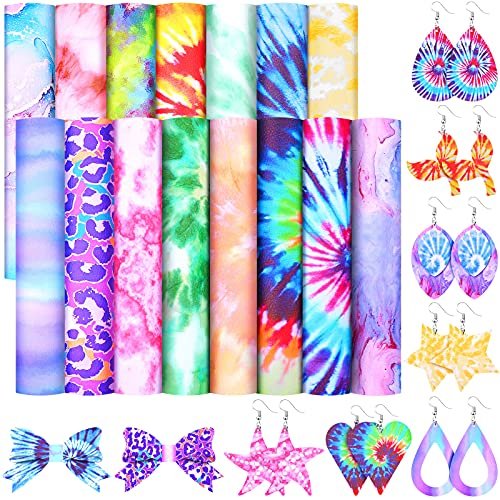 Honoson 15 Pcs Summer Faux Leather Sheet colorful tie-dye...