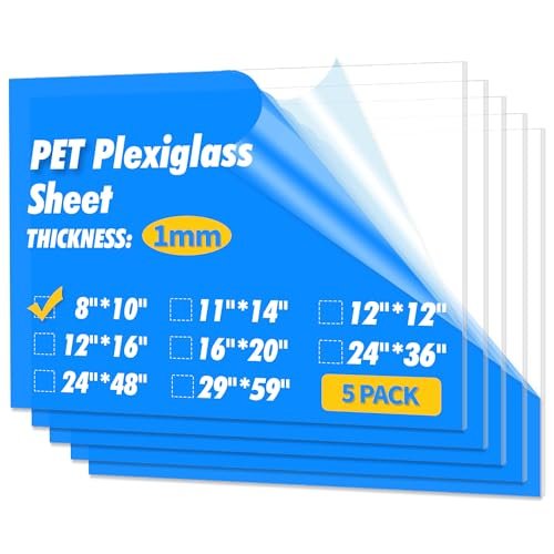 Art3d Plexiglass Sheets, Clear & Flexible, 5-Pack 8x10