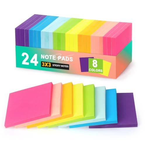 Early Buy 24 Pack Sticky Notes, 3×3, 8 Bright Colors