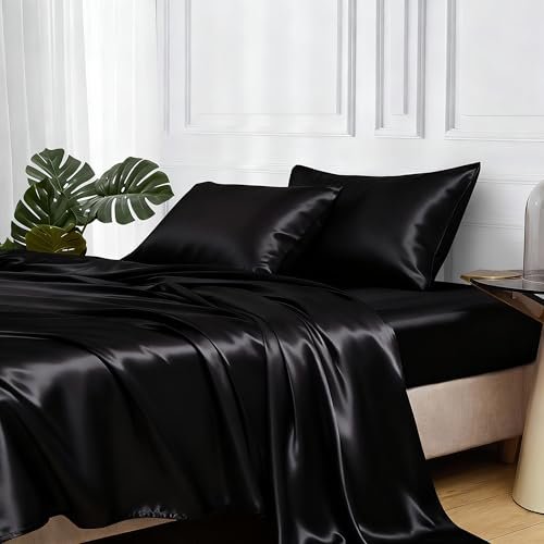 MR&HM Satin Sheets Queen Size with Elastic Corner Straps,...