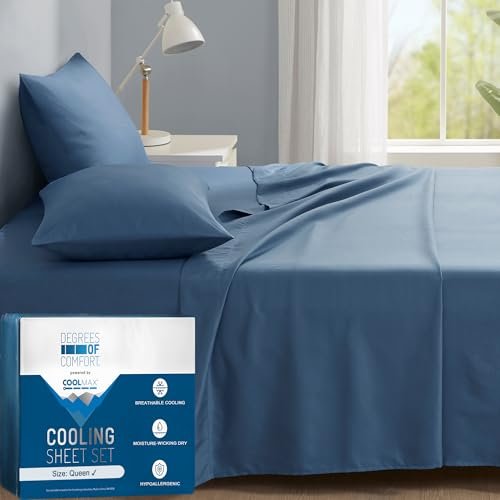 Coolmax® Cooling Sheets for Hot Sleepers, Queen Size, Teal...