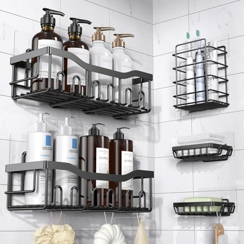 EUDELE Adhesive Shower Caddy, 5 Pack Rustproof Steel...