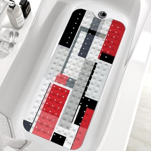 KINUUIS Red Black Bath Tub Mat Non Slip Large Washable