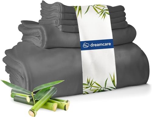 DREAMCARE 100% Rayon Bamboo Sheets King Size Cooling 4pc Set