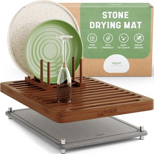 NIUM Stone Drying Mat for Kitchen Counter with Rack