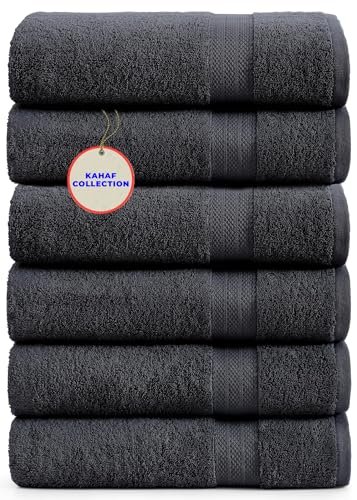KAHAF COLLECTION 100% Cotton Bath Towels, 24x48 pack of six.