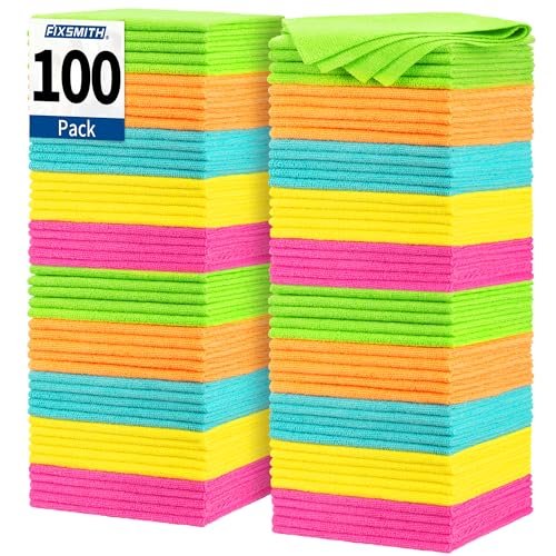 FIXSMITH Microfiber Cleaning Cloth, 100 Pack Shop Towels