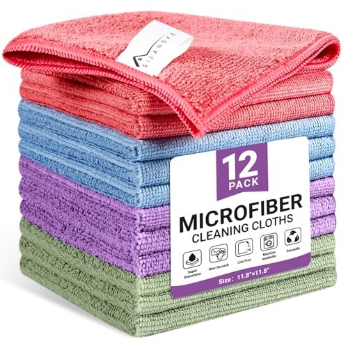 SIFANGKE Microfiber Cleaning Cloth, 12 Pack Assorted Colors.