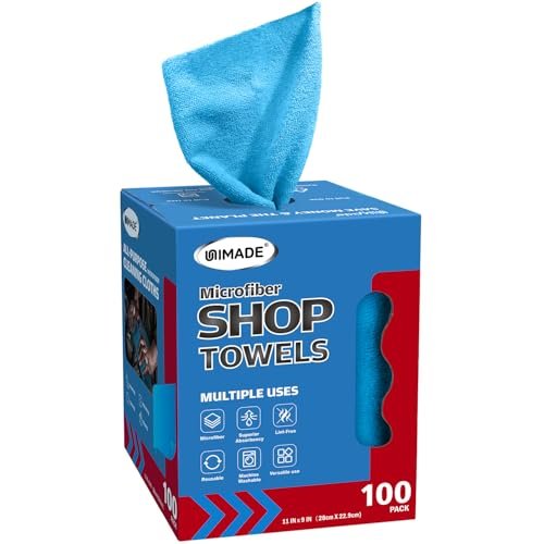 UNIMADE Shop Rags, 100 Sheets Microfiber Cleaning Cloth