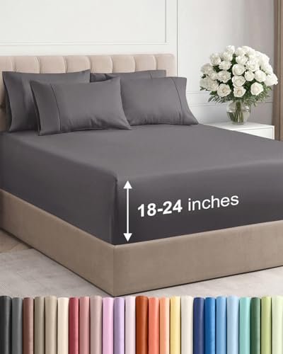 Extra Deep Queen Sheet Set - 6 Piece Breathable Grey