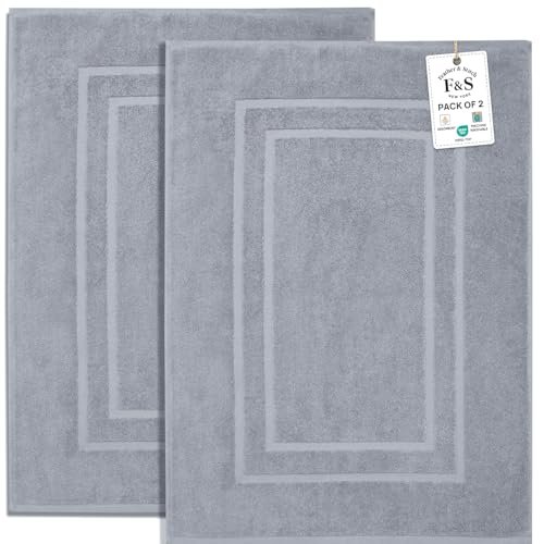 Feather & Stitch 100% Cotton Bath Mats 2 Grey