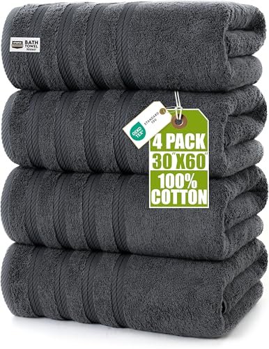 Utopia Towels 4 Pack XL Bath Towels, Grey Cotton.