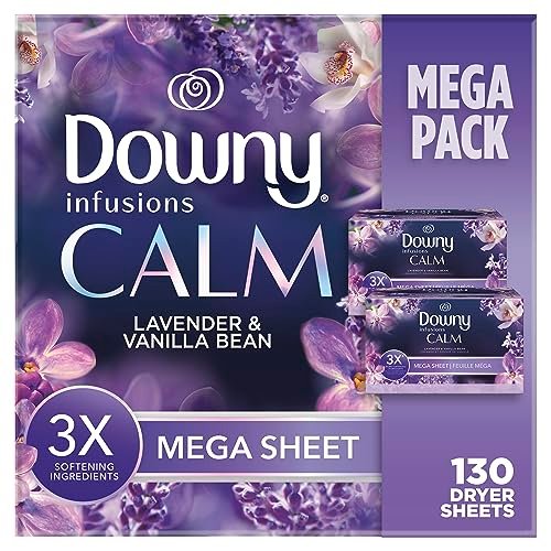 Downy CALM, Mega Dryer Sheets, Laundry Fabric Softener, 130...