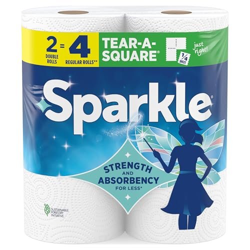 Sparkle Tear-A-Square Kitchen Paper Towels, 2 Double Rolls,...