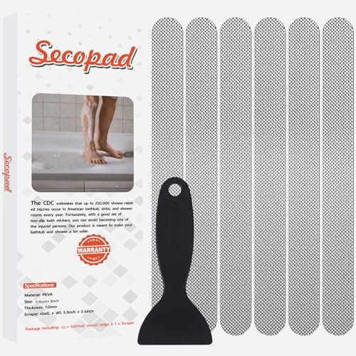 Secopad 12PCS Strip Non Slip Bathtub Stickers with Scraper.