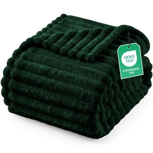 Utopia Bedding Fluffy Striped Fleece Blanket Forest Green...
