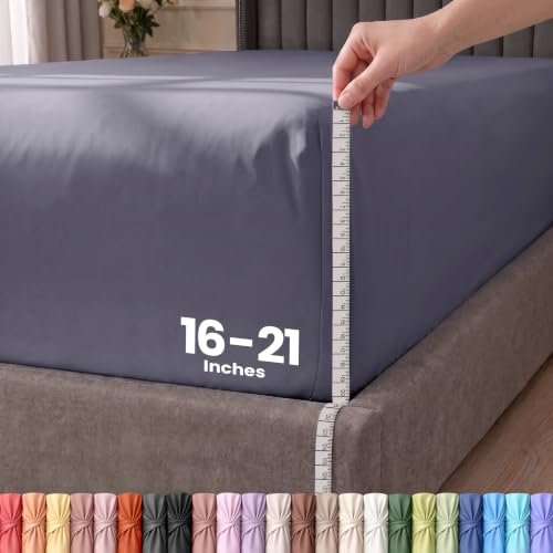 Extra Deep Pocket Queen Fitted Sheet, Fits 21 Inches, Grey