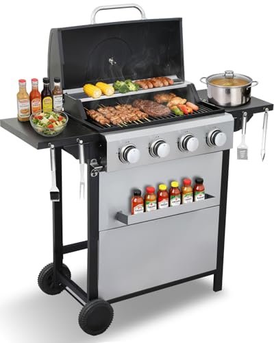 IdeaMaxx 4 Burner Gas Grill with Foldable Shelves.