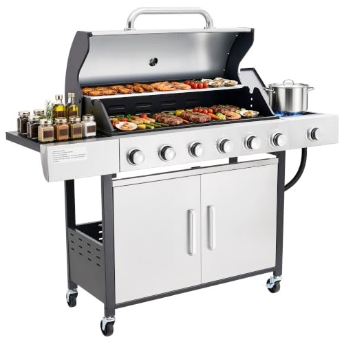 AMERLIFE 63,000 BTU 6-Burner Propane Gas Grill With Side...