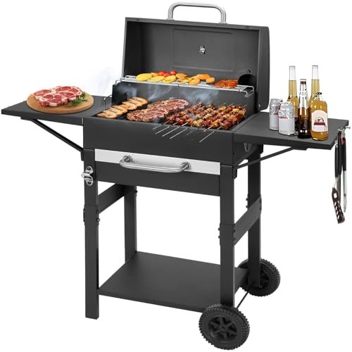Charcoal Grill with 2 Side Tables 343 Sq.In. Outdoor BBQ