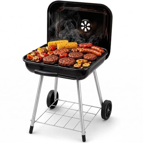 17.5-Inch Charcoal Kettle Grill with Wheels, 302 Sq In Grate