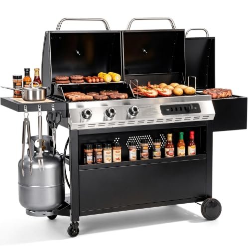 Captiva Designs 3 Burner Gas Charcoal Combo Grill Black