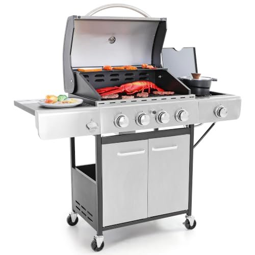 Captiva Designs Propane Gas BBQ Grill with Side Burner