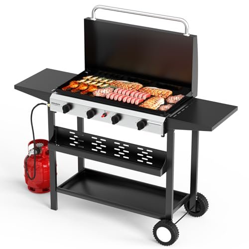 ROVSUN 4 Burner Portable Propane Griddle with Rolling Lid